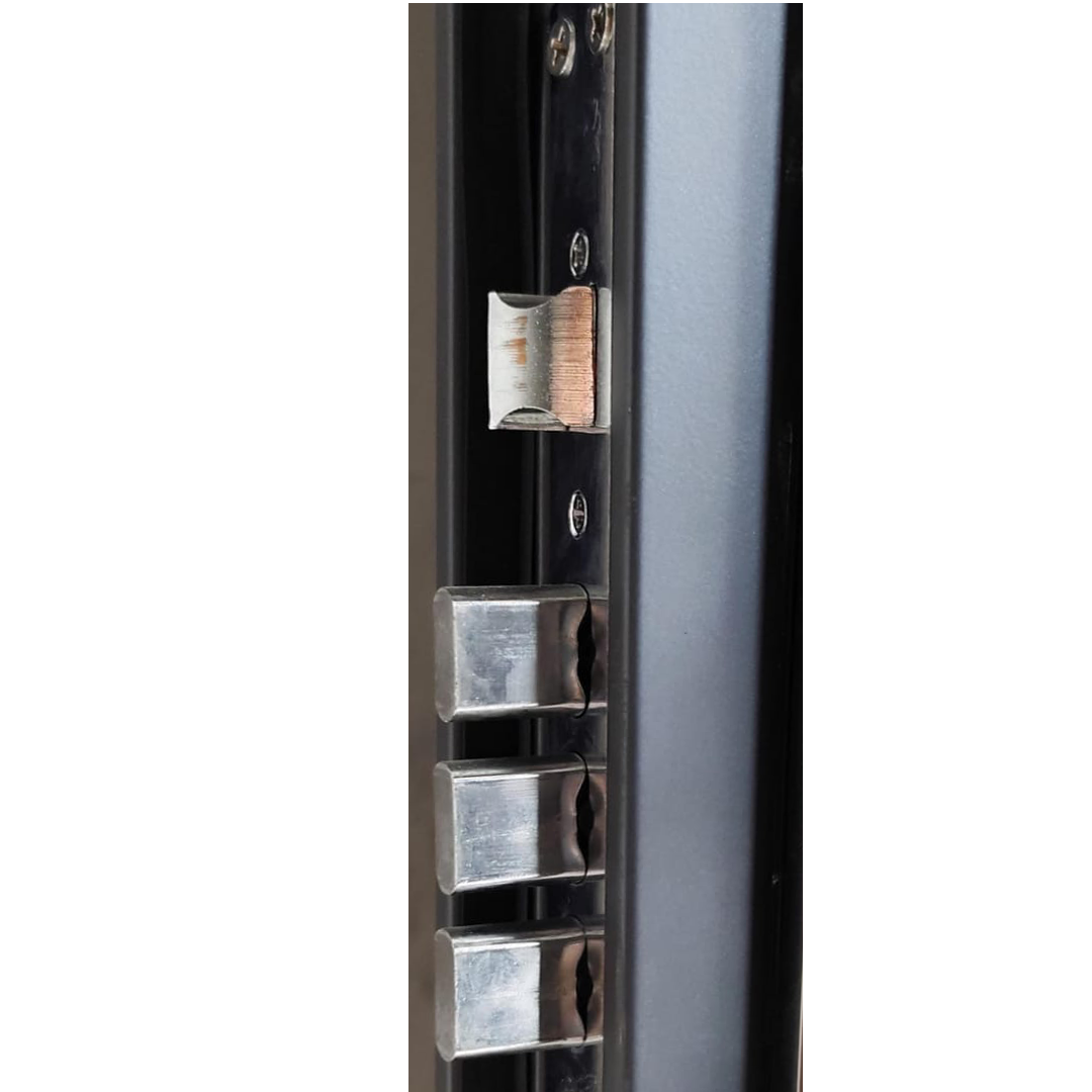 Thumbnail image of grey door with some red leaves around, front view